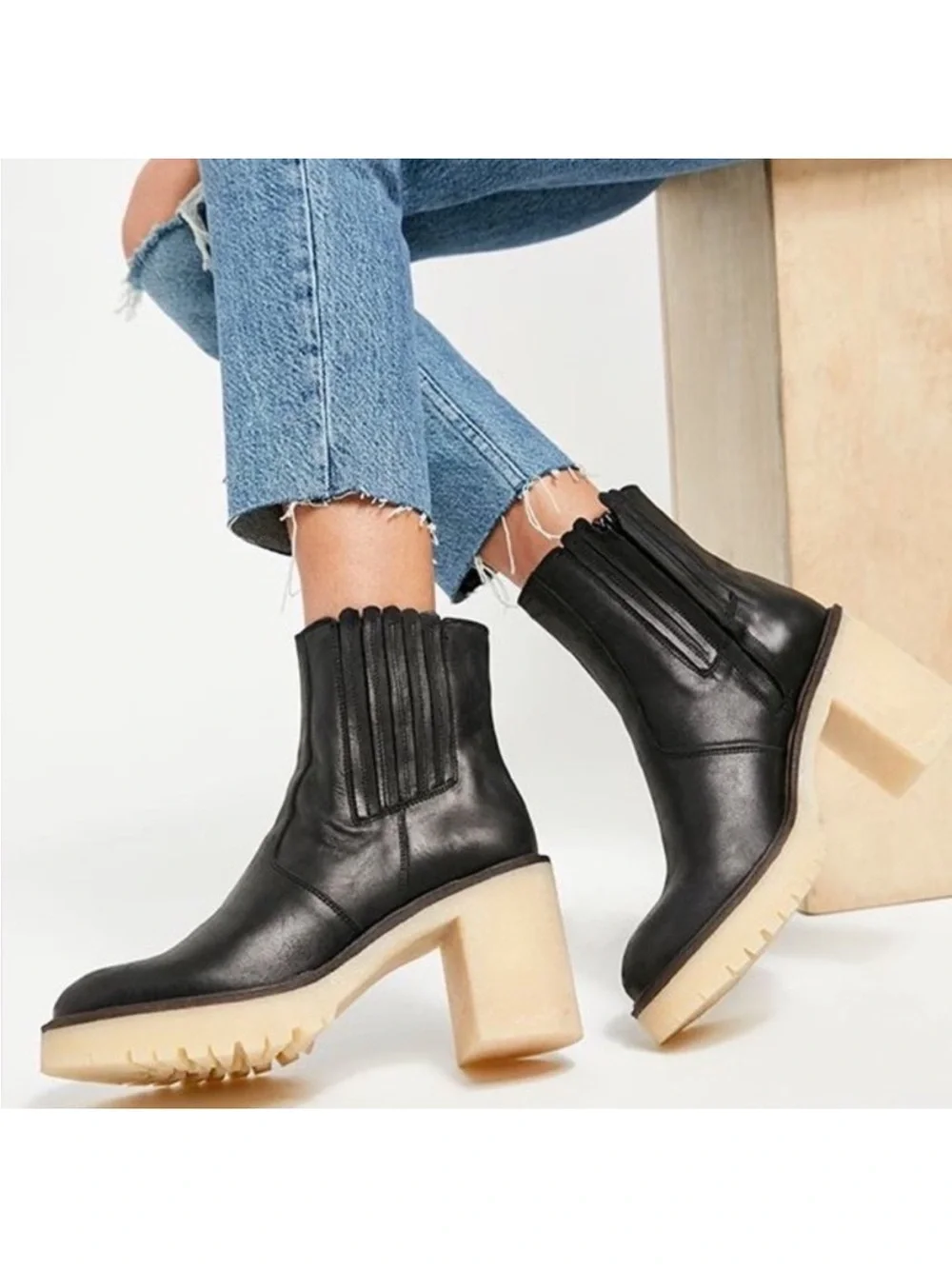 Free People James Chelsea Boots Leather Black 7.5